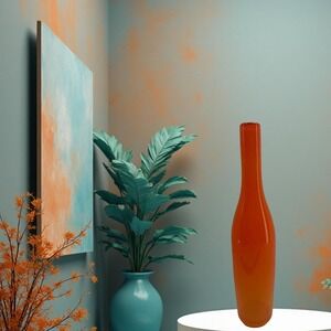 De Vera 1994 Tangerine Studio Art Glass Vase Hand Blown Signed 13.5"‎